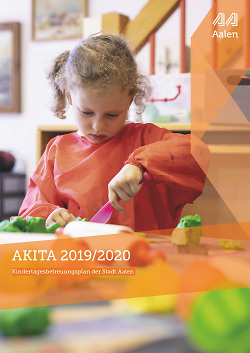 Auf dem Bild ist das Cover des Kindertagesbetreuungsplans der Stadt Aalen zu sehen.