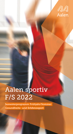 Auf diesem Bild ist die Titelseite der neuen Semesterbroschüre Aalen Sportiv Frühjahr/Sommer 2022 zu sehen.