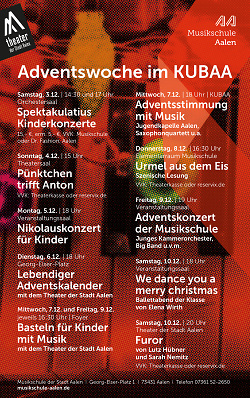 Auf dem Bild ist der Flyer zur Adventswoche im Kulturbahnhof Aalen 2022 zu sehen.