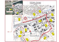 Karte der Umleitungsstrecken für den Fahrradverkehr zwischen Aalen und Essingen während der Sperrung der B29