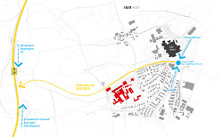Auf dem Bild ist die Verkehrsanbindung der Kombilösung Kliniken am Standort Ostalb-Klinikum grafisch dargestellt.