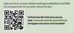 Auf dem Bild sind QR-Code und Link zur Online-Umfrage zu Mobilität und ÖPNV zu sehen.