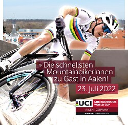 Auf dem Bild ist das Cover des Flyers zum Mountainbike Weltcup 2022 in Aalen zu sehen.
